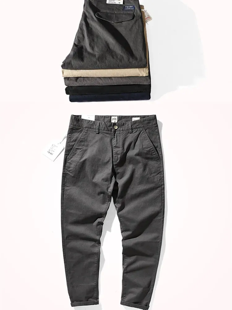 Men's Fashion Twill Woven Pencil Pants - Elastic Washed Old Business Casual Straight Trousers for All Seasons