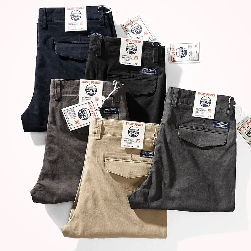 Men's Fashion Twill Woven Pencil Pants - Elastic Washed Old Business Casual Straight Trousers for All Seasons