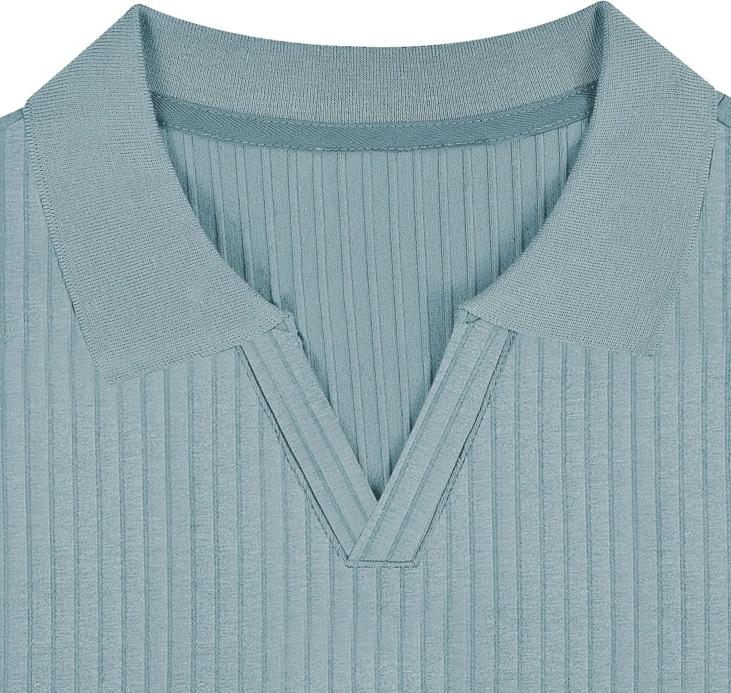 Men's Muscle V Neck Polo Shirts Slim Fit Short Long Sleeve Cotton Golf T-Shirts Ribbed Knit Soft Tees