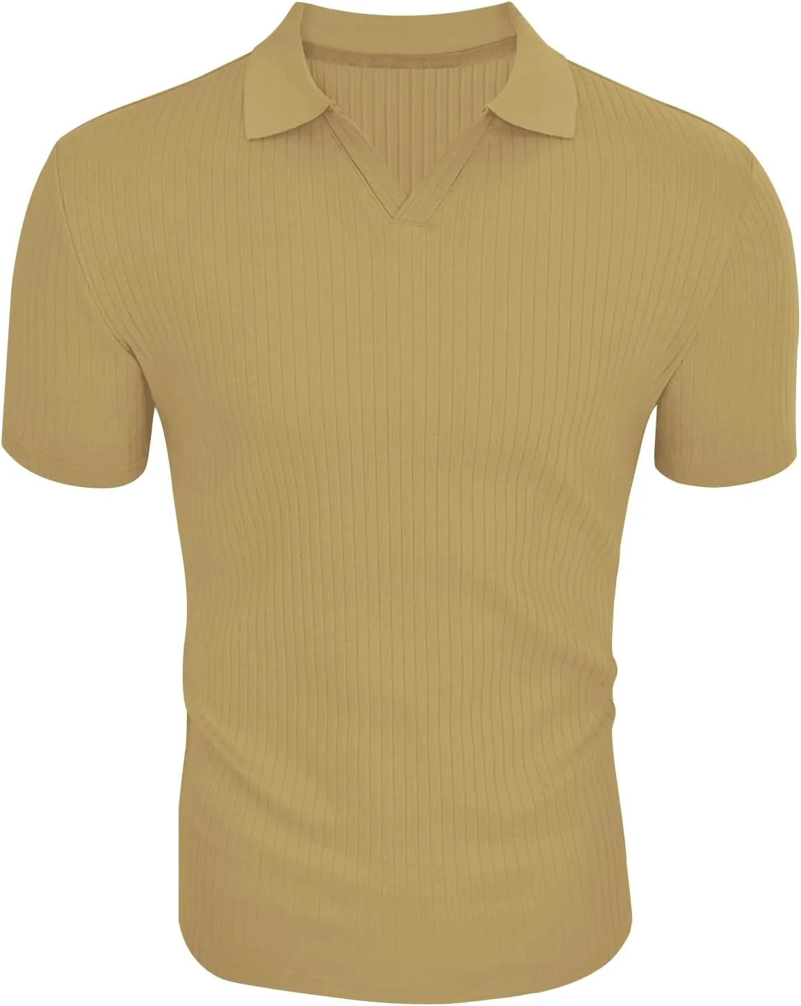 Men's Muscle V Neck Polo Shirts Slim Fit Short Long Sleeve Cotton Golf T-Shirts Ribbed Knit Soft Tees