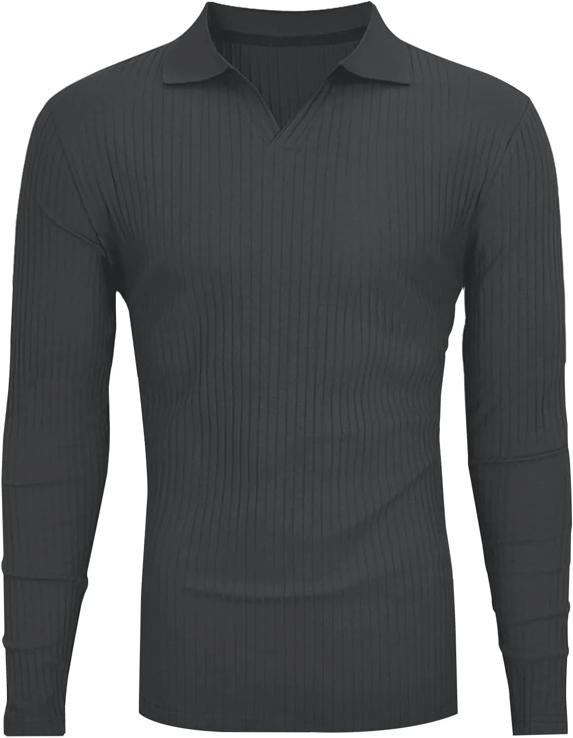 Men's Muscle V Neck Polo Shirts Slim Fit Short Long Sleeve Cotton Golf T-Shirts Ribbed Knit Soft Tees