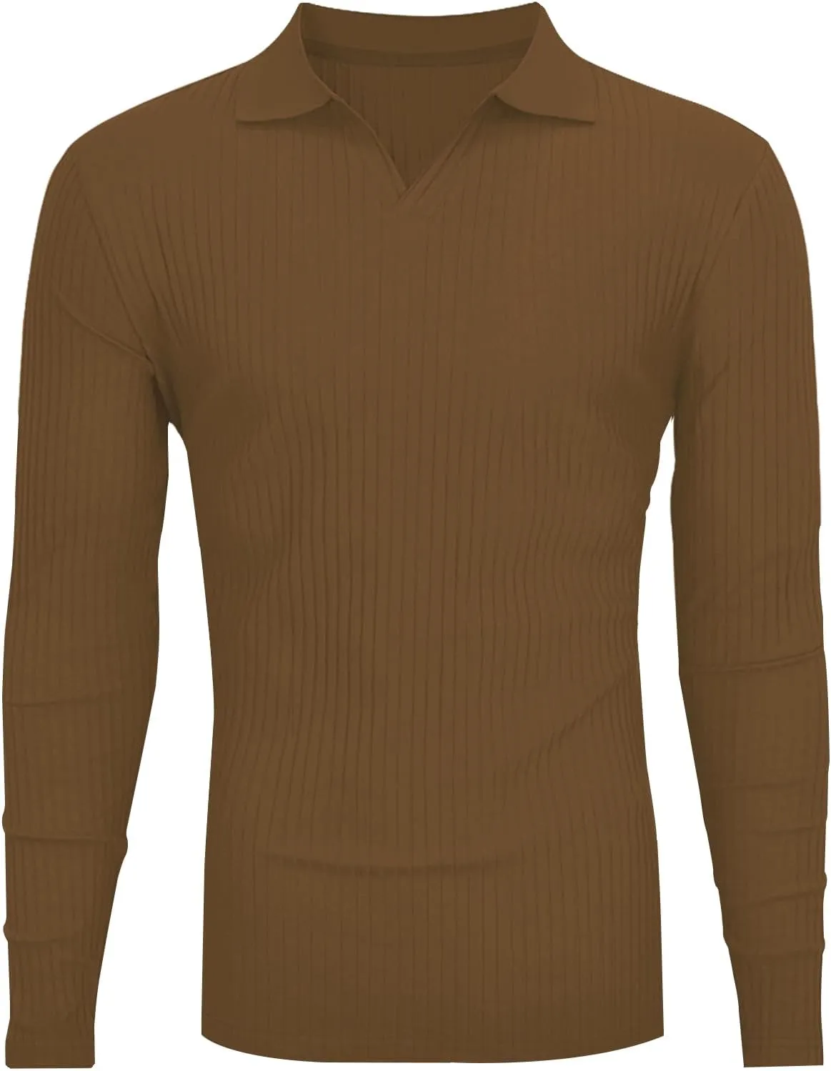 Men's Muscle V Neck Polo Shirts Slim Fit Short Long Sleeve Cotton Golf T-Shirts Ribbed Knit Soft Tees