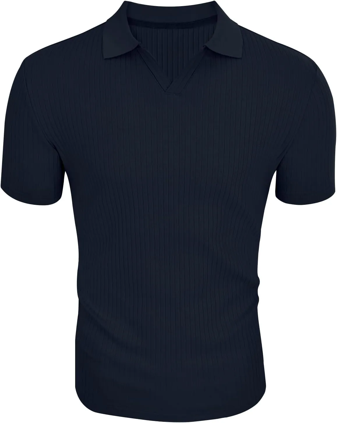 Men's Muscle V Neck Polo Shirts Slim Fit Short Long Sleeve Cotton Golf T-Shirts Ribbed Knit Soft Tees