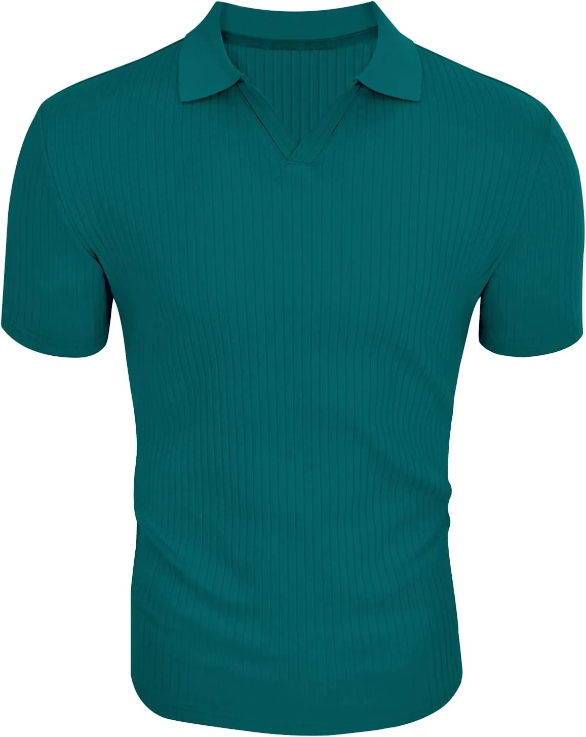 Men's Muscle V Neck Polo Shirts Slim Fit Short Long Sleeve Cotton Golf T-Shirts Ribbed Knit Soft Tees
