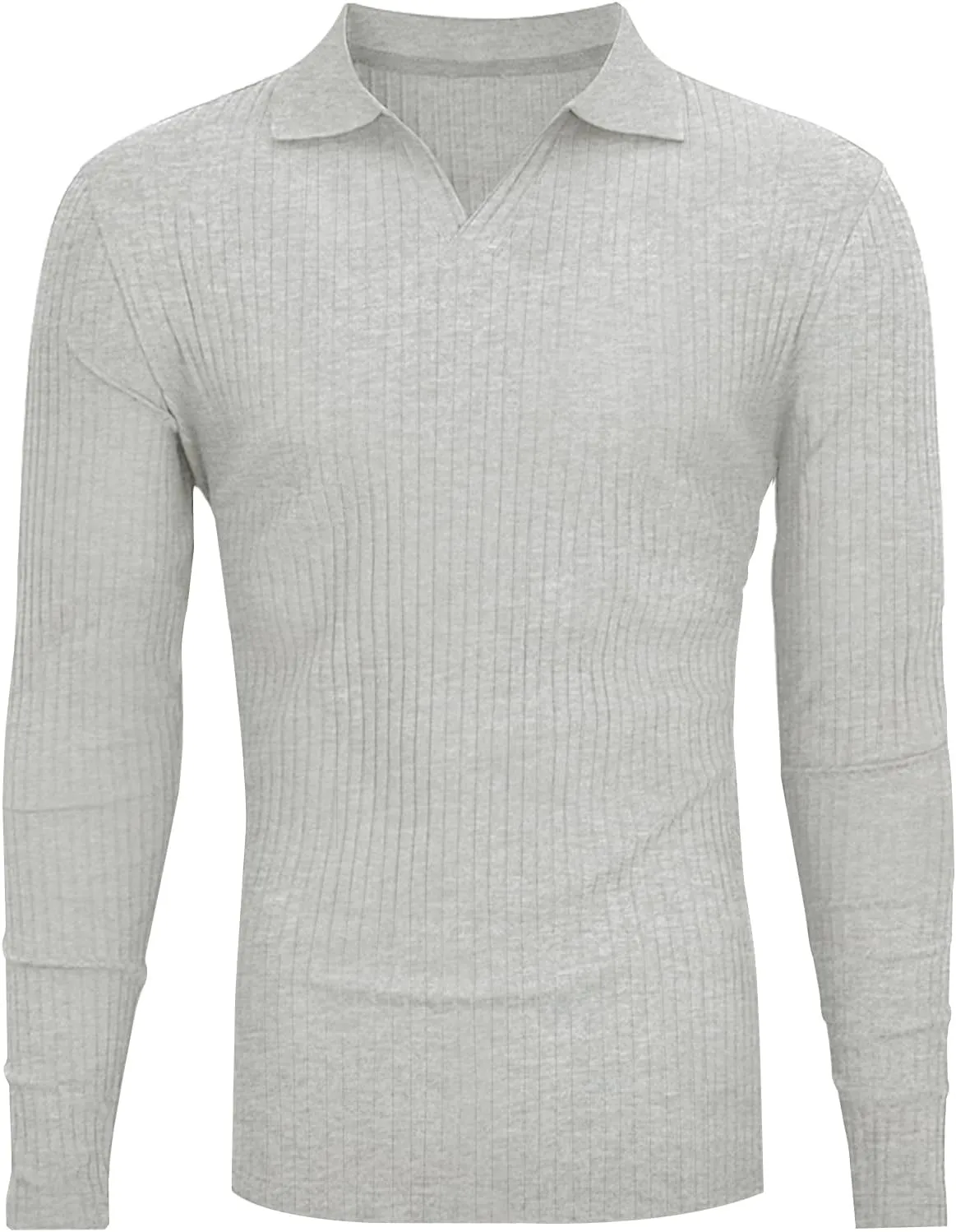 Men's Muscle V Neck Polo Shirts Slim Fit Short Long Sleeve Cotton Golf T-Shirts Ribbed Knit Soft Tees