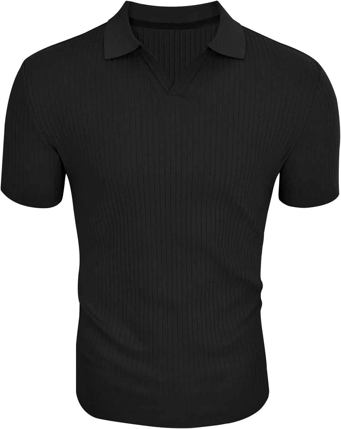 Men's Muscle V Neck Polo Shirts Slim Fit Short Long Sleeve Cotton Golf T-Shirts Ribbed Knit Soft Tees