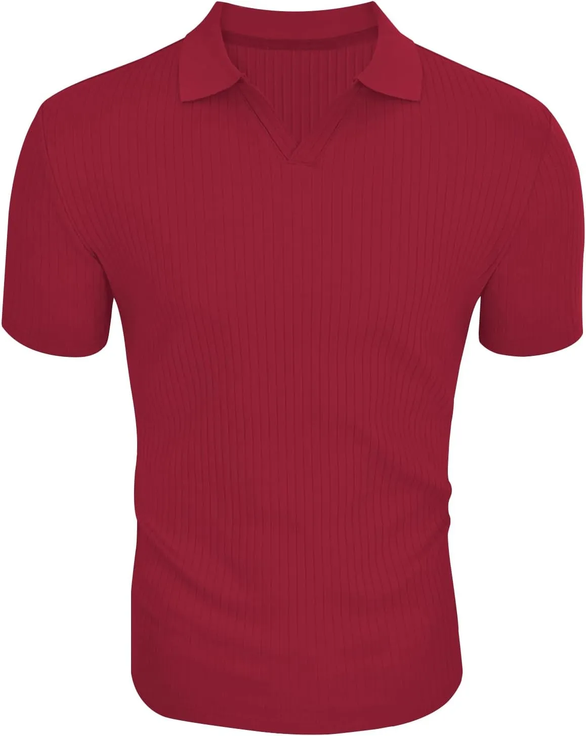 Men's Muscle V Neck Polo Shirts Slim Fit Short Long Sleeve Cotton Golf T-Shirts Ribbed Knit Soft Tees