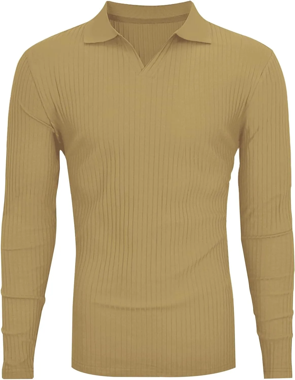 Men's Muscle V Neck Polo Shirts Slim Fit Short Long Sleeve Cotton Golf T-Shirts Ribbed Knit Soft Tees