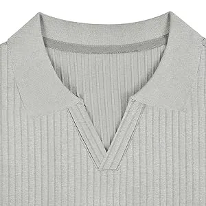 Men's Muscle V Neck Polo Shirts Slim Fit Short Long Sleeve Cotton Golf T-Shirts Ribbed Knit Soft Tees