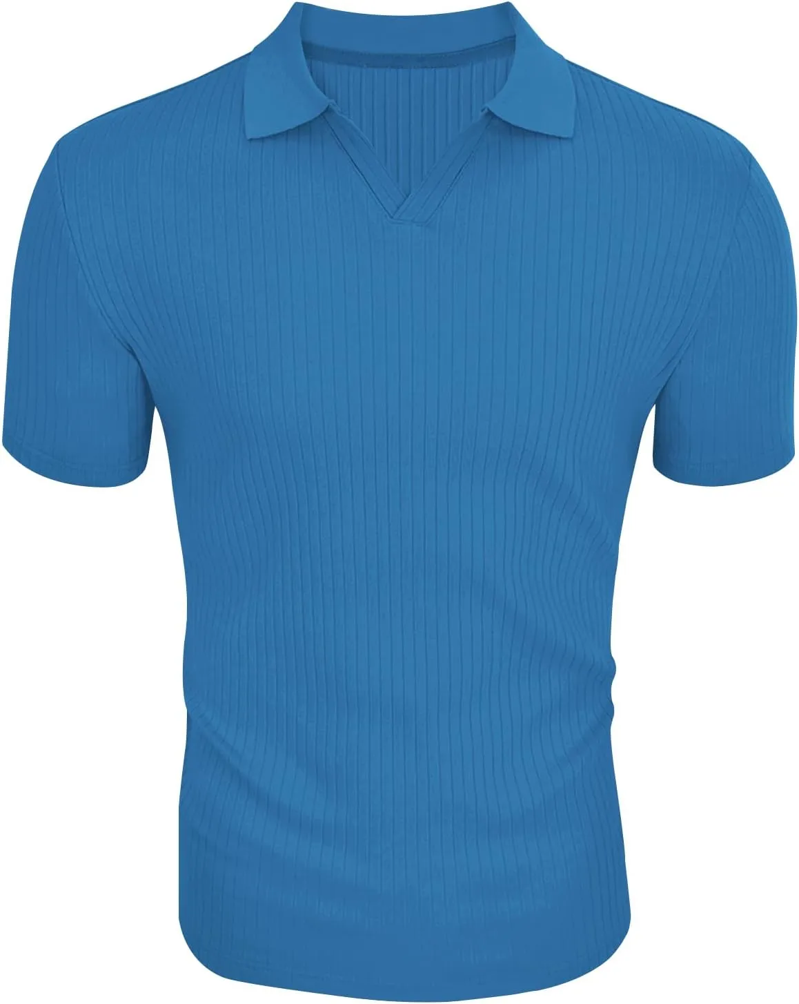 Men's Muscle V Neck Polo Shirts Slim Fit Short Long Sleeve Cotton Golf T-Shirts Ribbed Knit Soft Tees