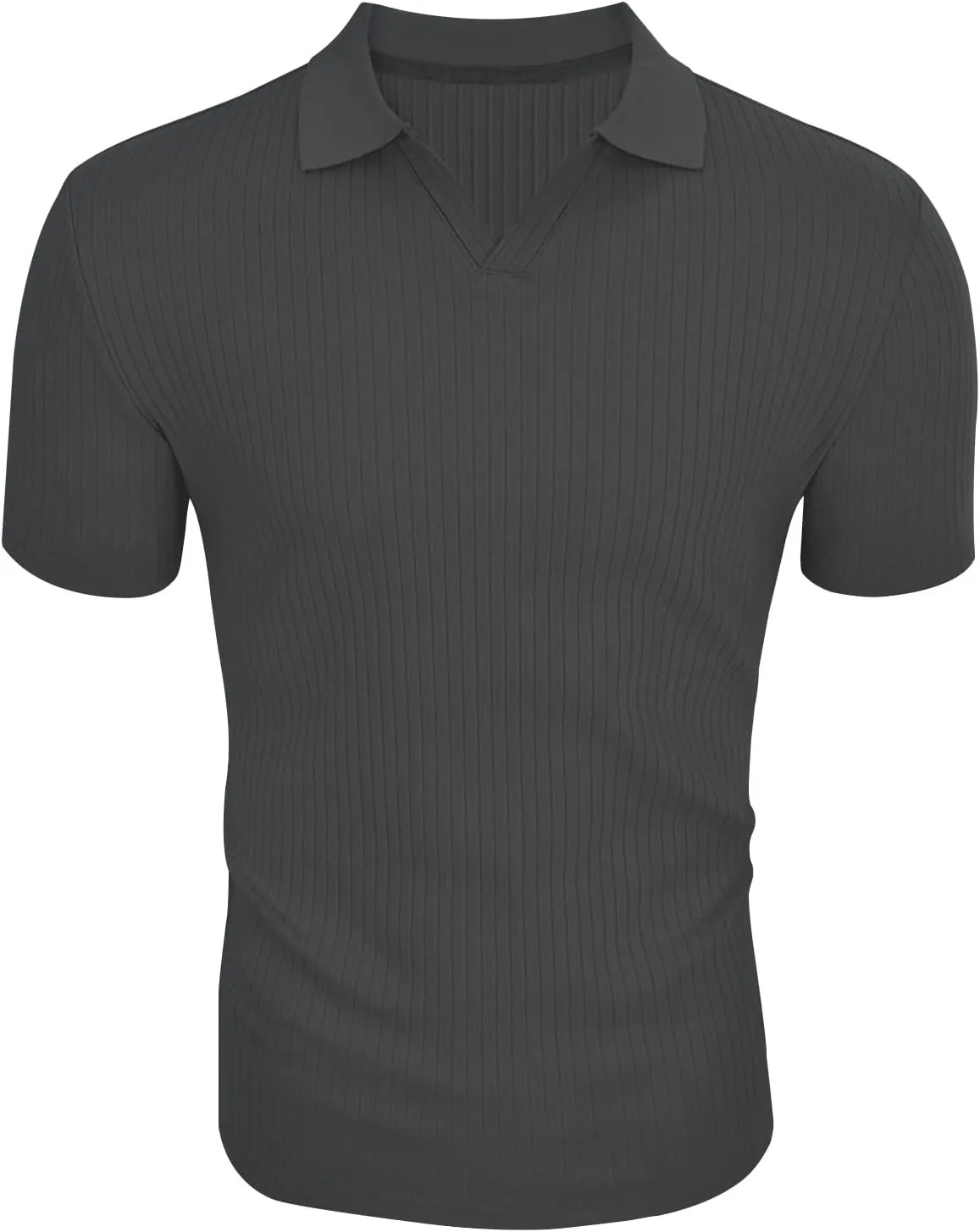 Men's Muscle V Neck Polo Shirts Slim Fit Short Long Sleeve Cotton Golf T-Shirts Ribbed Knit Soft Tees