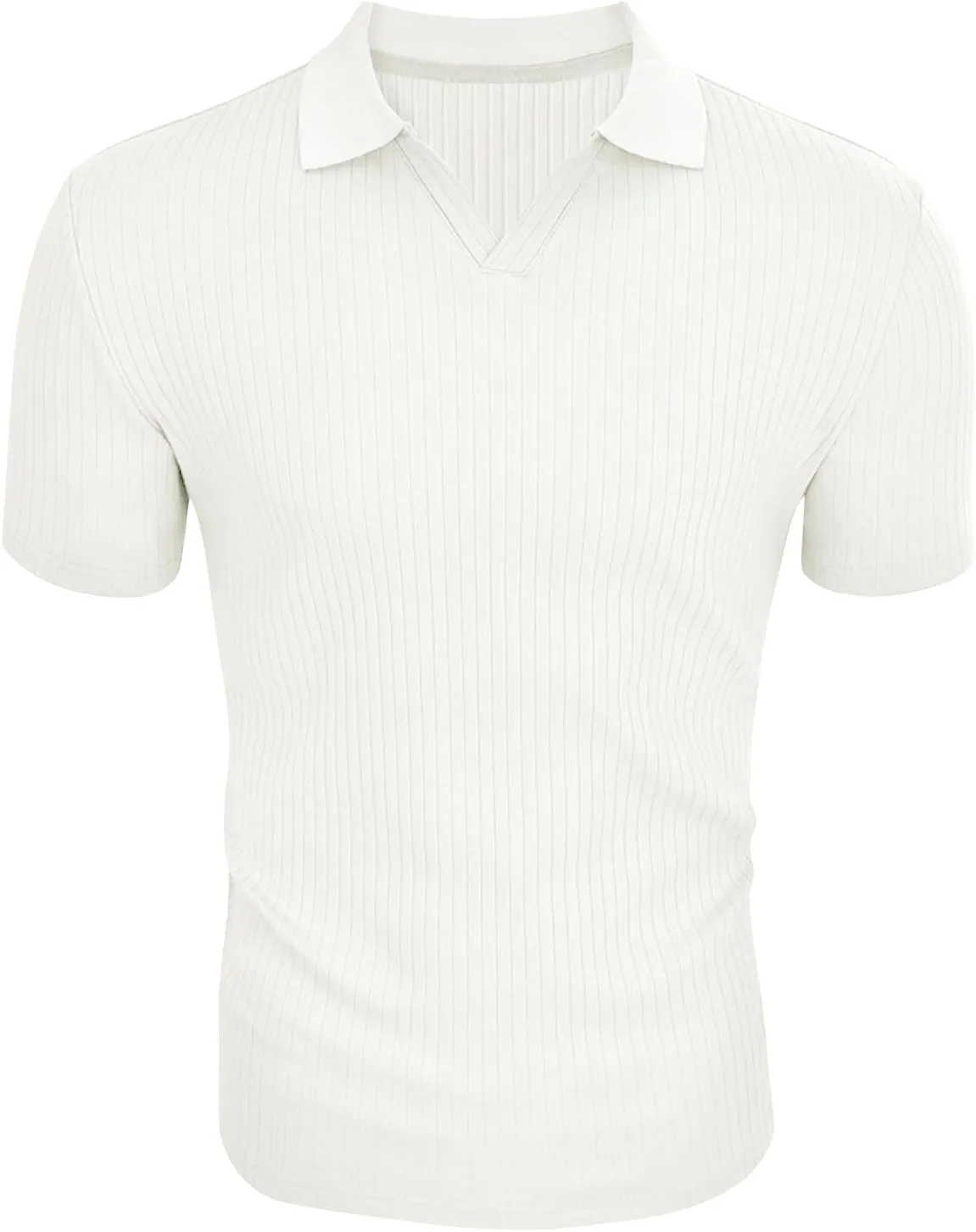 Men's Muscle V Neck Polo Shirts Slim Fit Short Long Sleeve Cotton Golf T-Shirts Ribbed Knit Soft Tees
