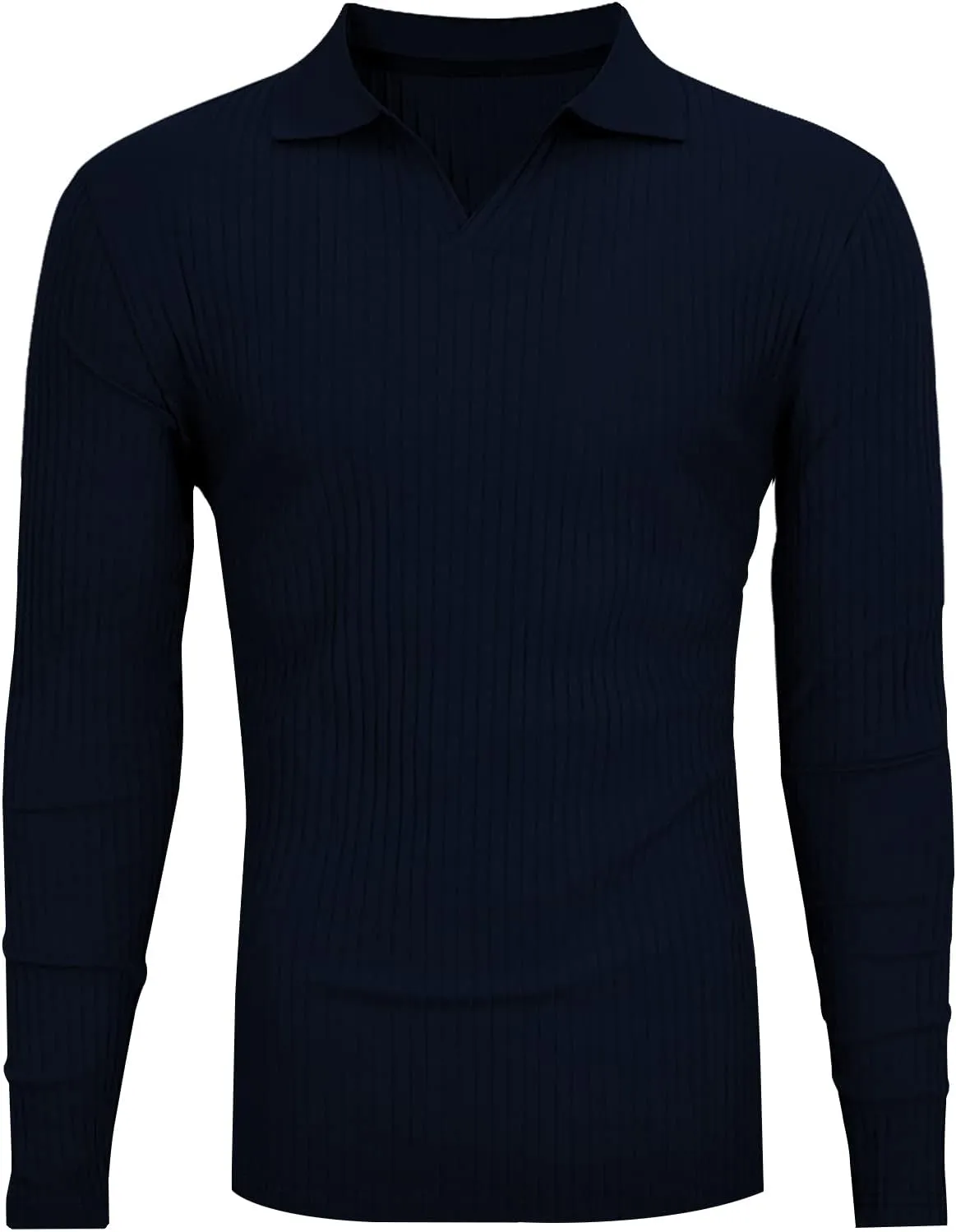 Men's Muscle V Neck Polo Shirts Slim Fit Short Long Sleeve Cotton Golf T-Shirts Ribbed Knit Soft Tees