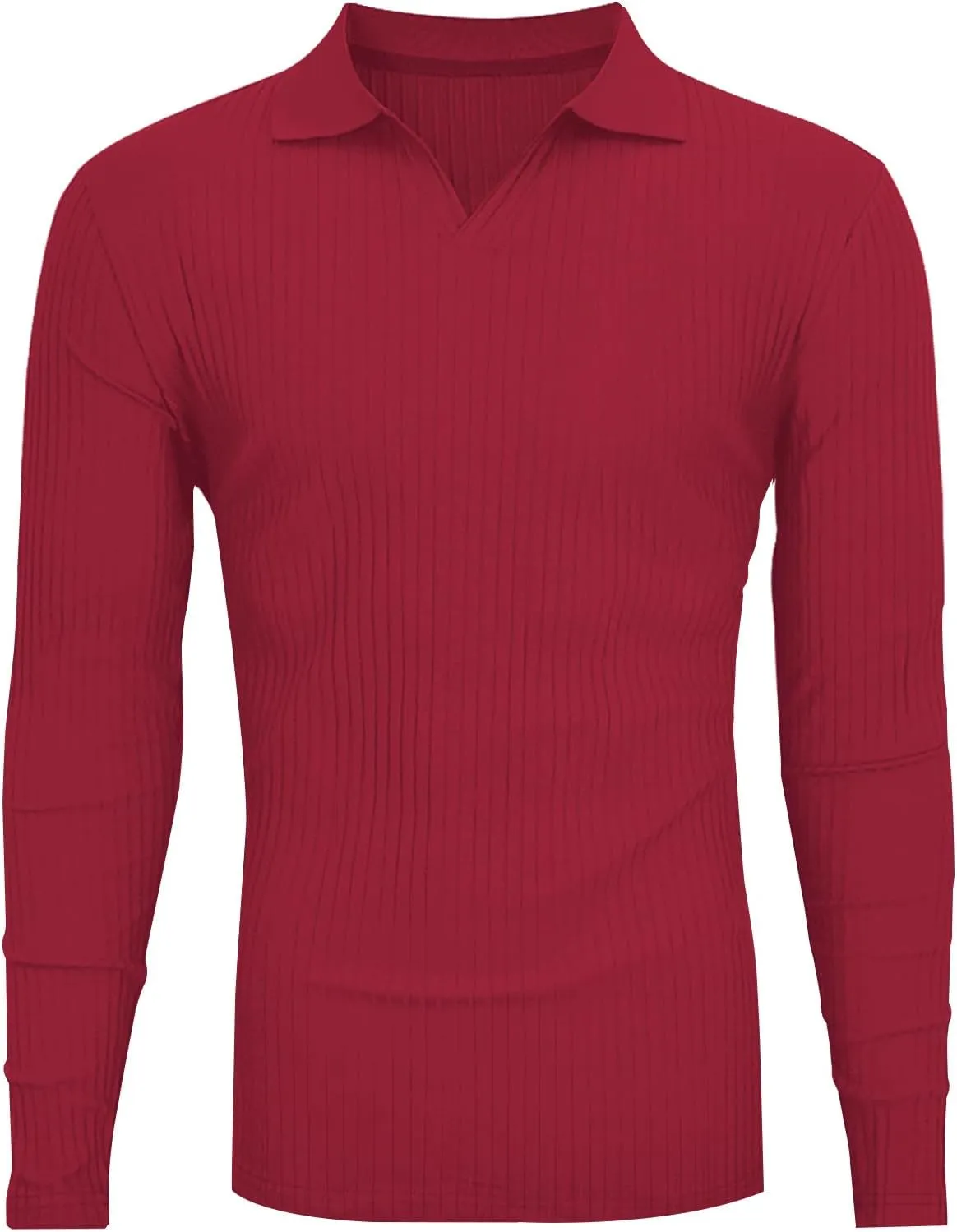 Men's Muscle V Neck Polo Shirts Slim Fit Short Long Sleeve Cotton Golf T-Shirts Ribbed Knit Soft Tees