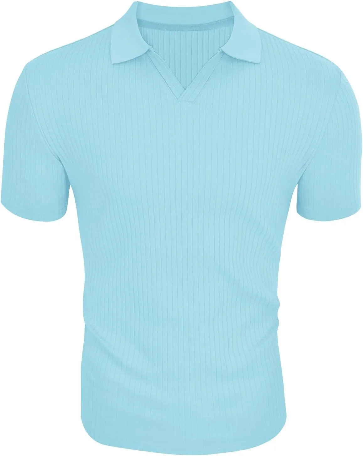 Men's Muscle V Neck Polo Shirts Slim Fit Short Long Sleeve Cotton Golf T-Shirts Ribbed Knit Soft Tees