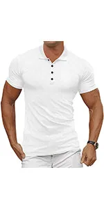 Men's Muscle V Neck Polo Shirts Slim Fit Short Long Sleeve Cotton Golf T-Shirts Ribbed Knit Soft Tees