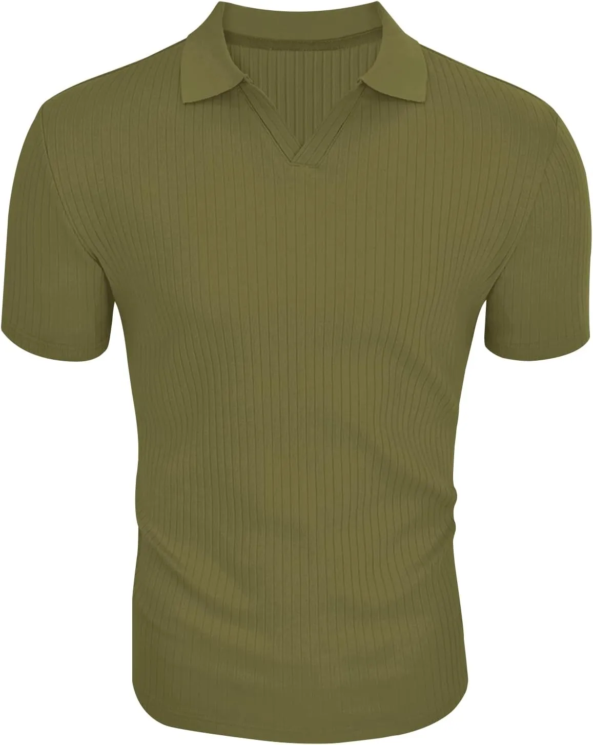 Men's Muscle V Neck Polo Shirts Slim Fit Short Long Sleeve Cotton Golf T-Shirts Ribbed Knit Soft Tees