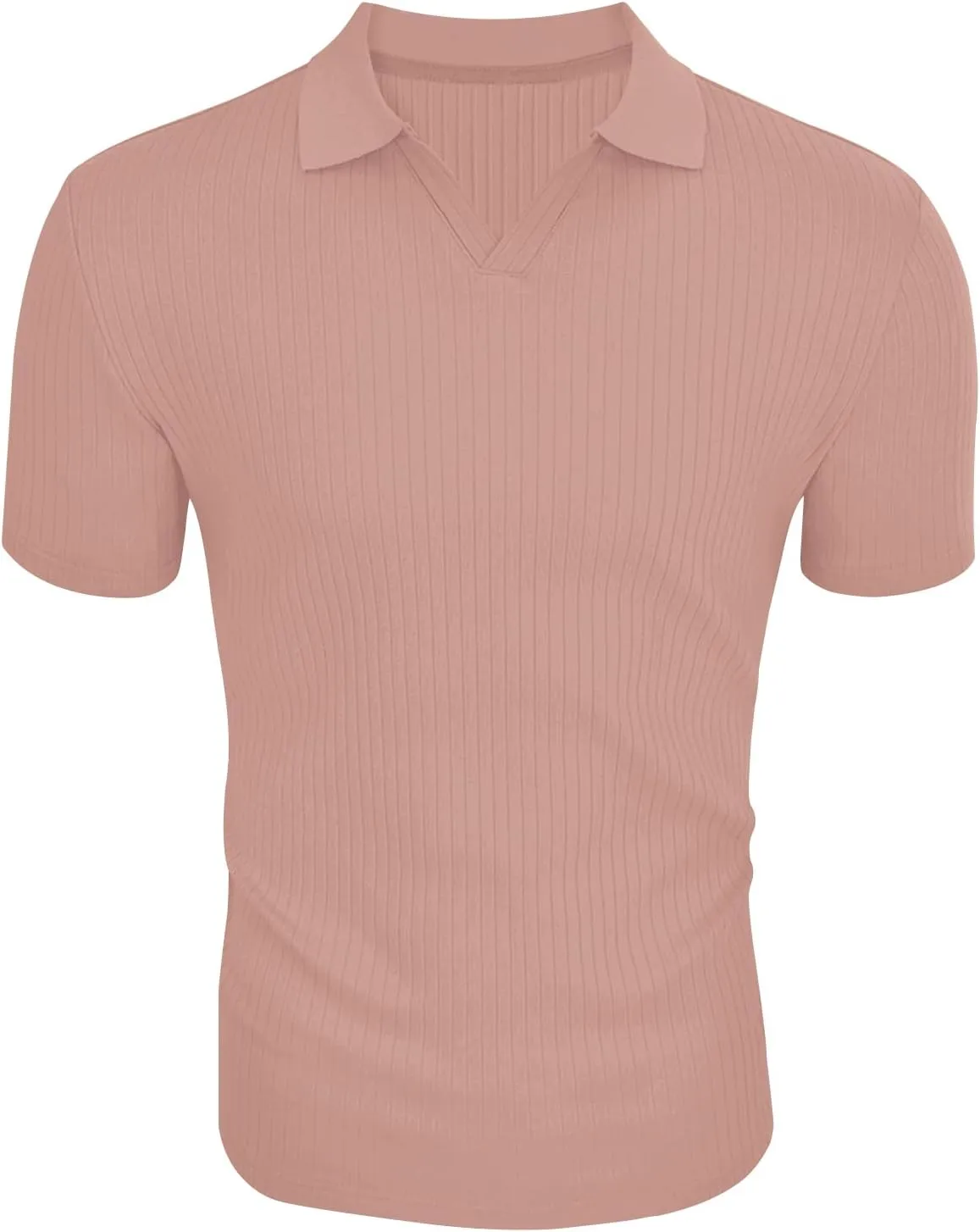 Men's Muscle V Neck Polo Shirts Slim Fit Short Long Sleeve Cotton Golf T-Shirts Ribbed Knit Soft Tees