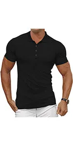 Men's Muscle V Neck Polo Shirts Slim Fit Short Long Sleeve Cotton Golf T-Shirts Ribbed Knit Soft Tees