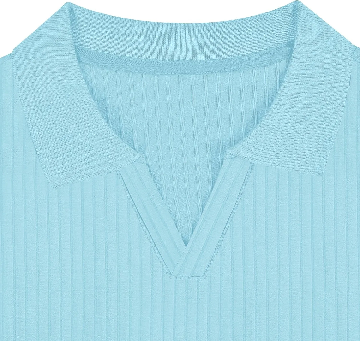 Men's Muscle V Neck Polo Shirts Slim Fit Short Long Sleeve Cotton Golf T-Shirts Ribbed Knit Soft Tees
