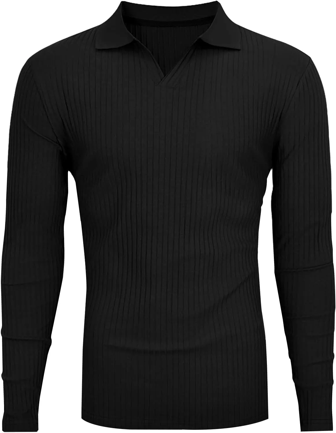 Men's Muscle V Neck Polo Shirts Slim Fit Short Long Sleeve Cotton Golf T-Shirts Ribbed Knit Soft Tees