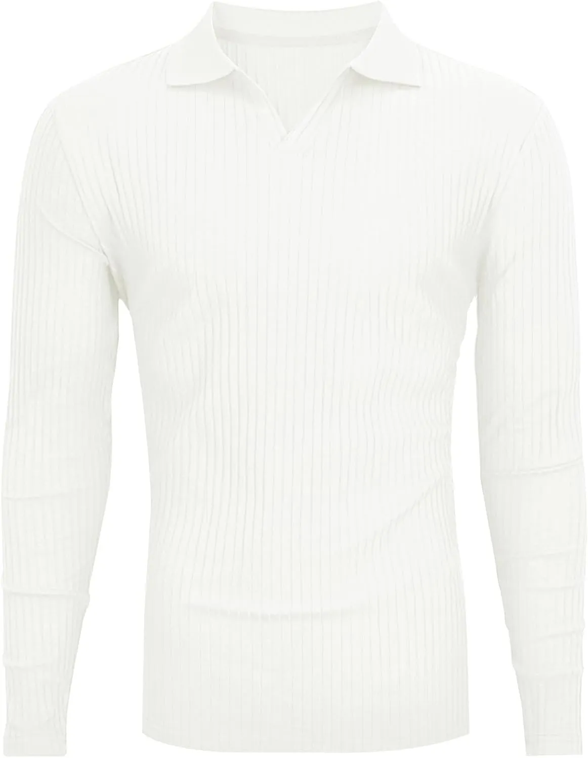 Men's Muscle V Neck Polo Shirts Slim Fit Short Long Sleeve Cotton Golf T-Shirts Ribbed Knit Soft Tees