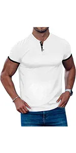 Men's Muscle V Neck Polo Shirts Slim Fit Short Long Sleeve Cotton Golf T-Shirts Ribbed Knit Soft Tees