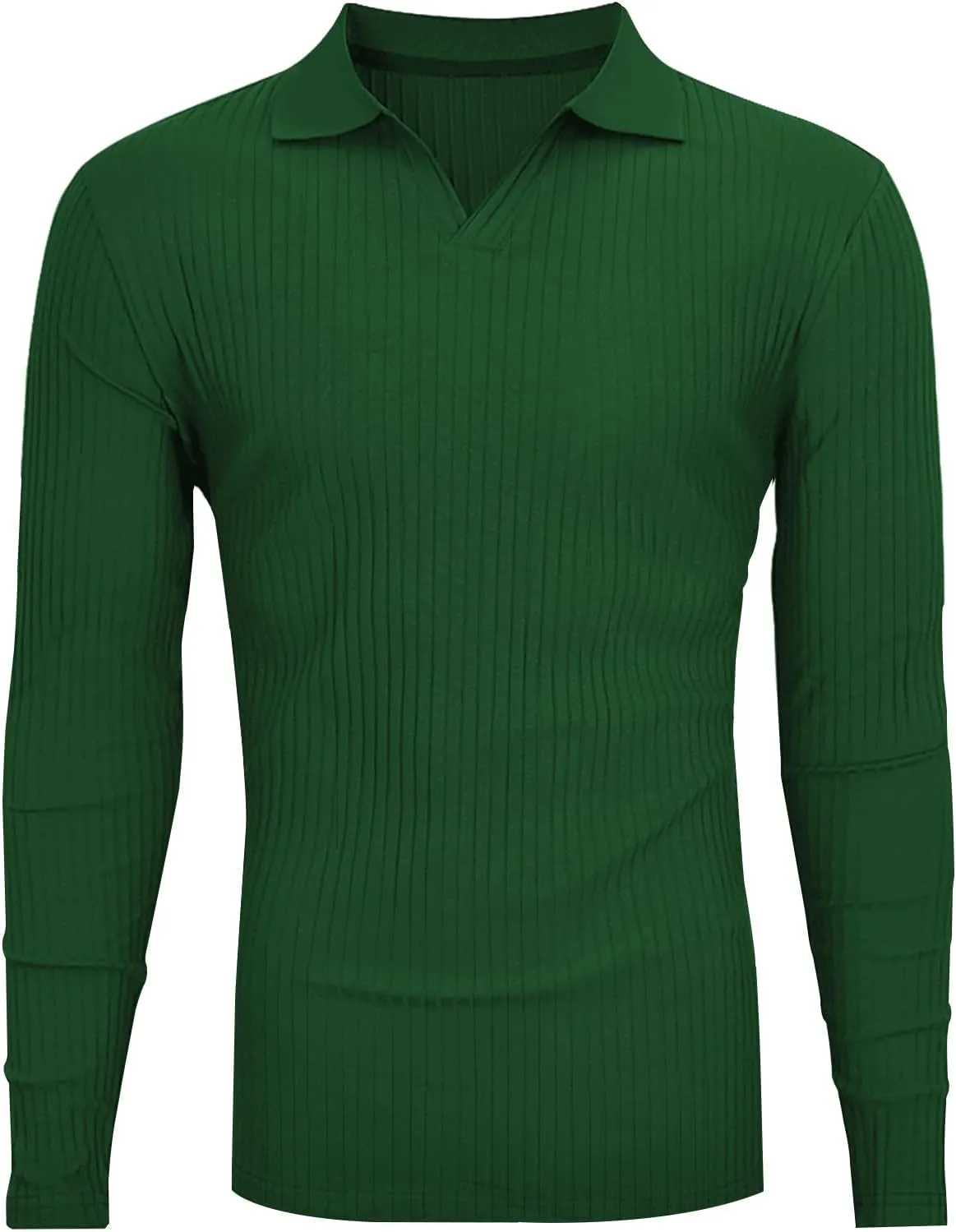 Men's Muscle V Neck Polo Shirts Slim Fit Short Long Sleeve Cotton Golf T-Shirts Ribbed Knit Soft Tees