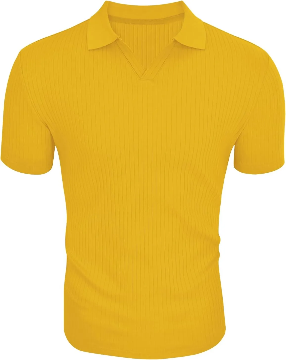 Men's Muscle V Neck Polo Shirts Slim Fit Short Long Sleeve Cotton Golf T-Shirts Ribbed Knit Soft Tees
