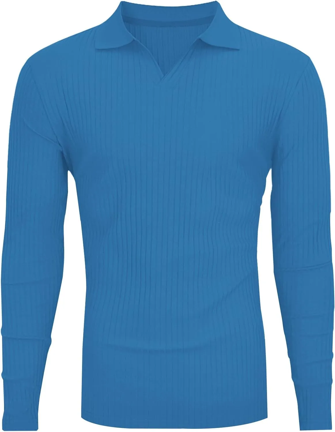 Men's Muscle V Neck Polo Shirts Slim Fit Short Long Sleeve Cotton Golf T-Shirts Ribbed Knit Soft Tees