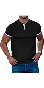 Men's Muscle V Neck Polo Shirts Slim Fit Short Long Sleeve Cotton Golf T-Shirts Ribbed Knit Soft Tees