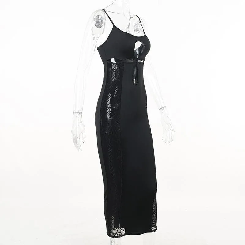 Mesh solid hollow out backless cami midi dress - Final Sale