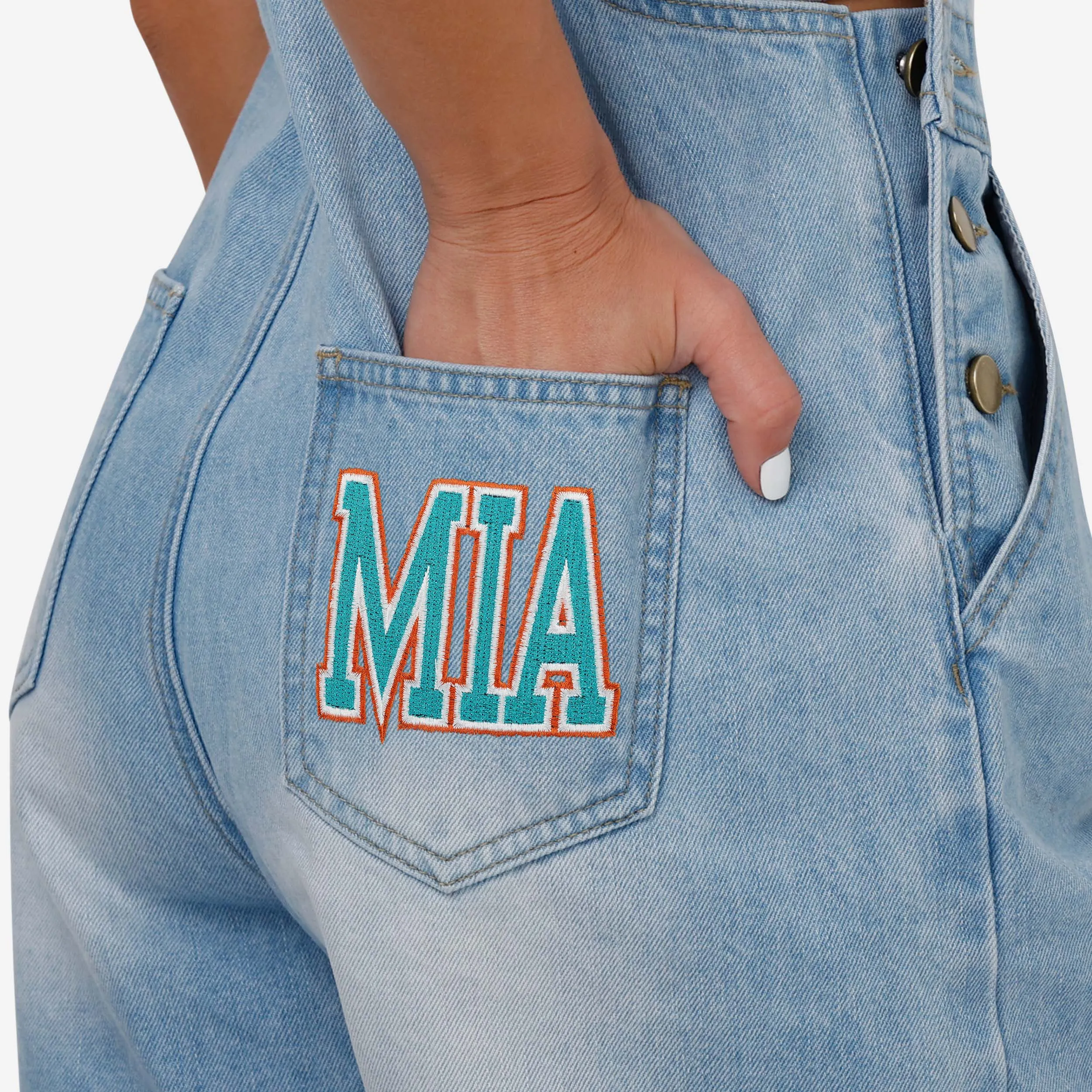Miami Dolphins Womens Big Logo Denim Bib Shortalls