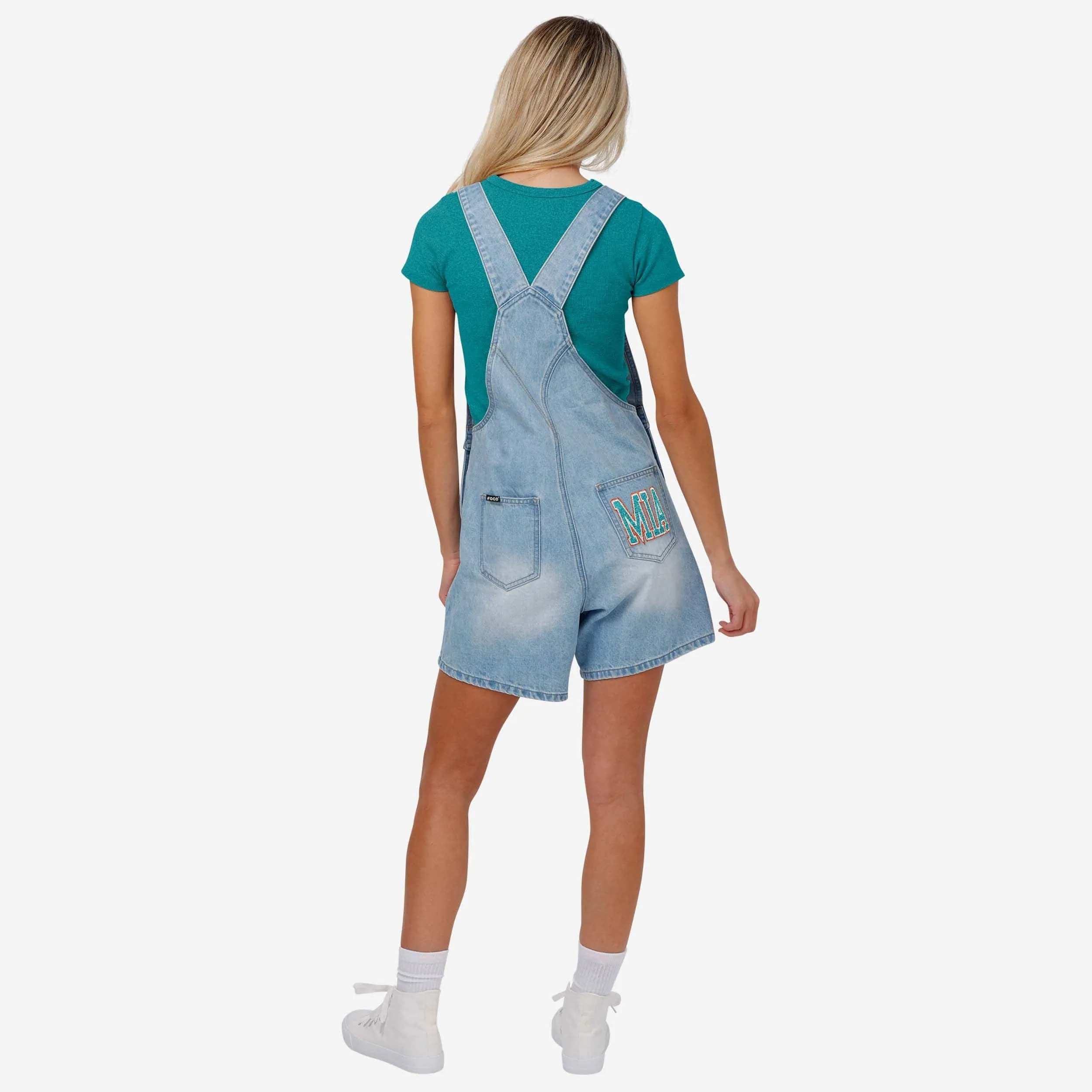 Miami Dolphins Womens Big Logo Denim Bib Shortalls