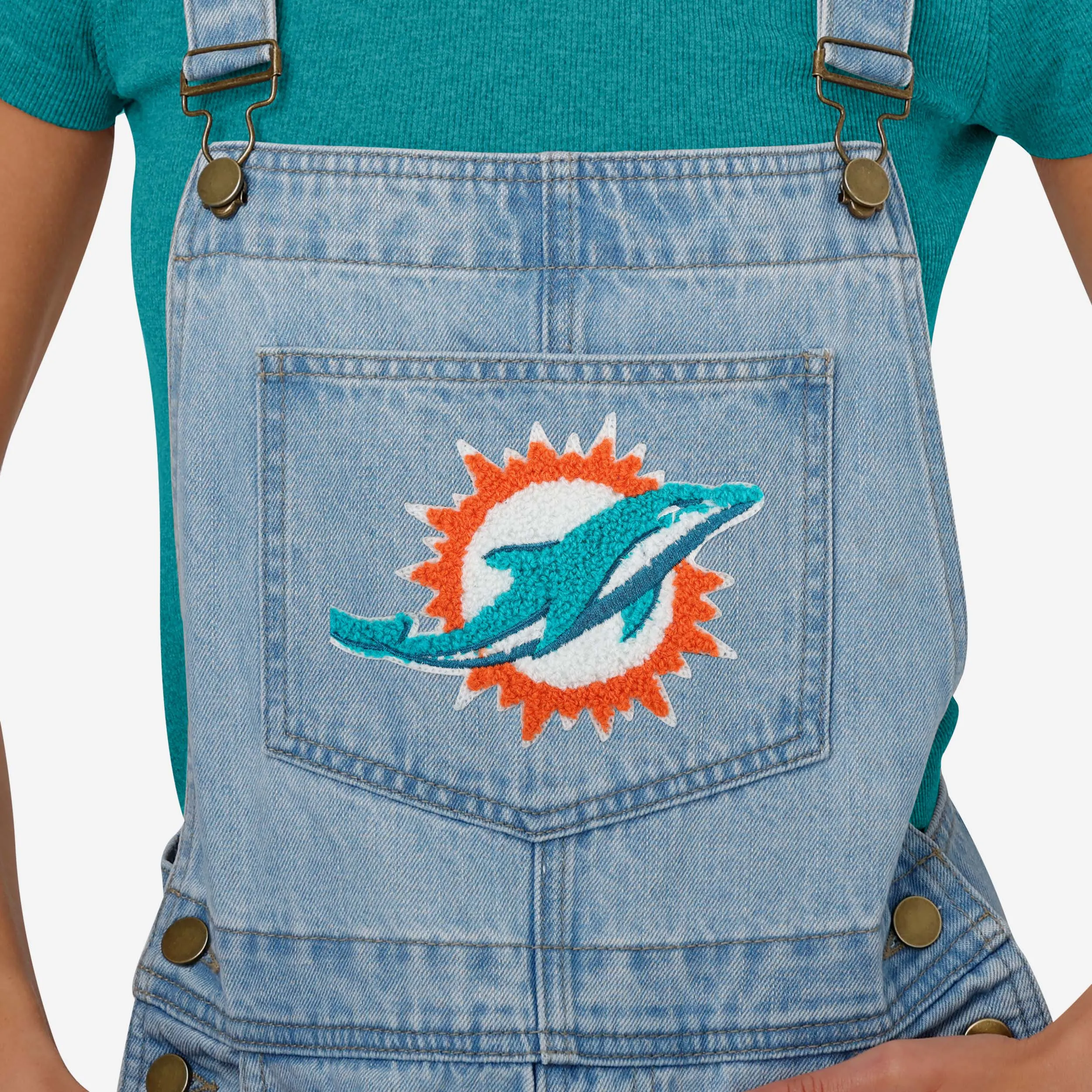 Miami Dolphins Womens Big Logo Denim Bib Shortalls