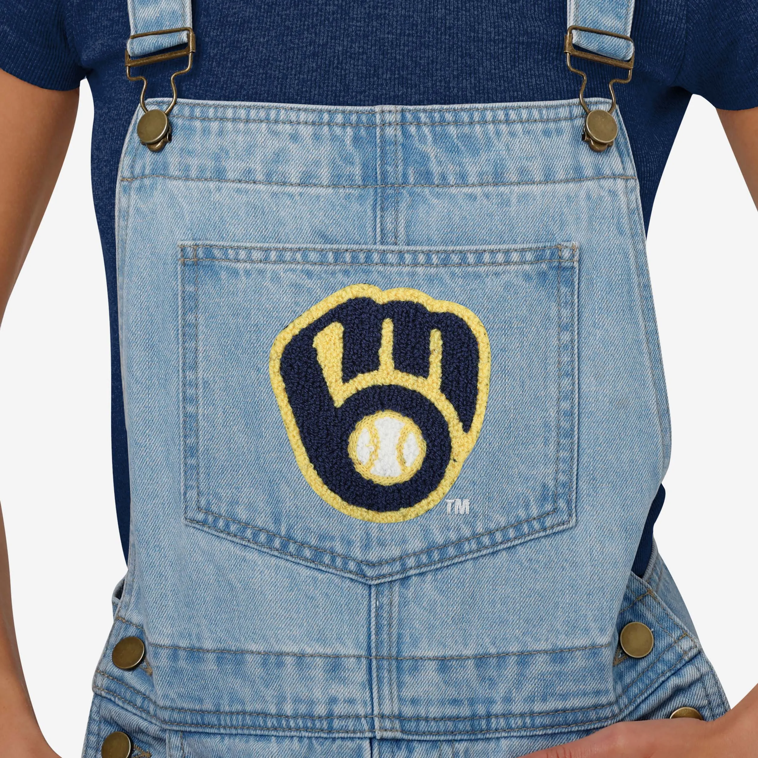 Milwaukee Brewers Womens Big Logo Denim Bib Shortalls