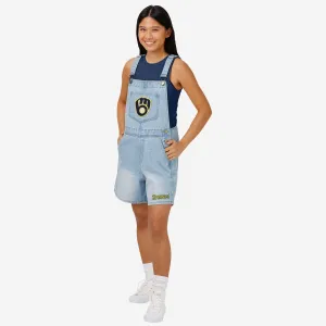 Milwaukee Brewers Womens Big Logo Denim Bib Shortalls
