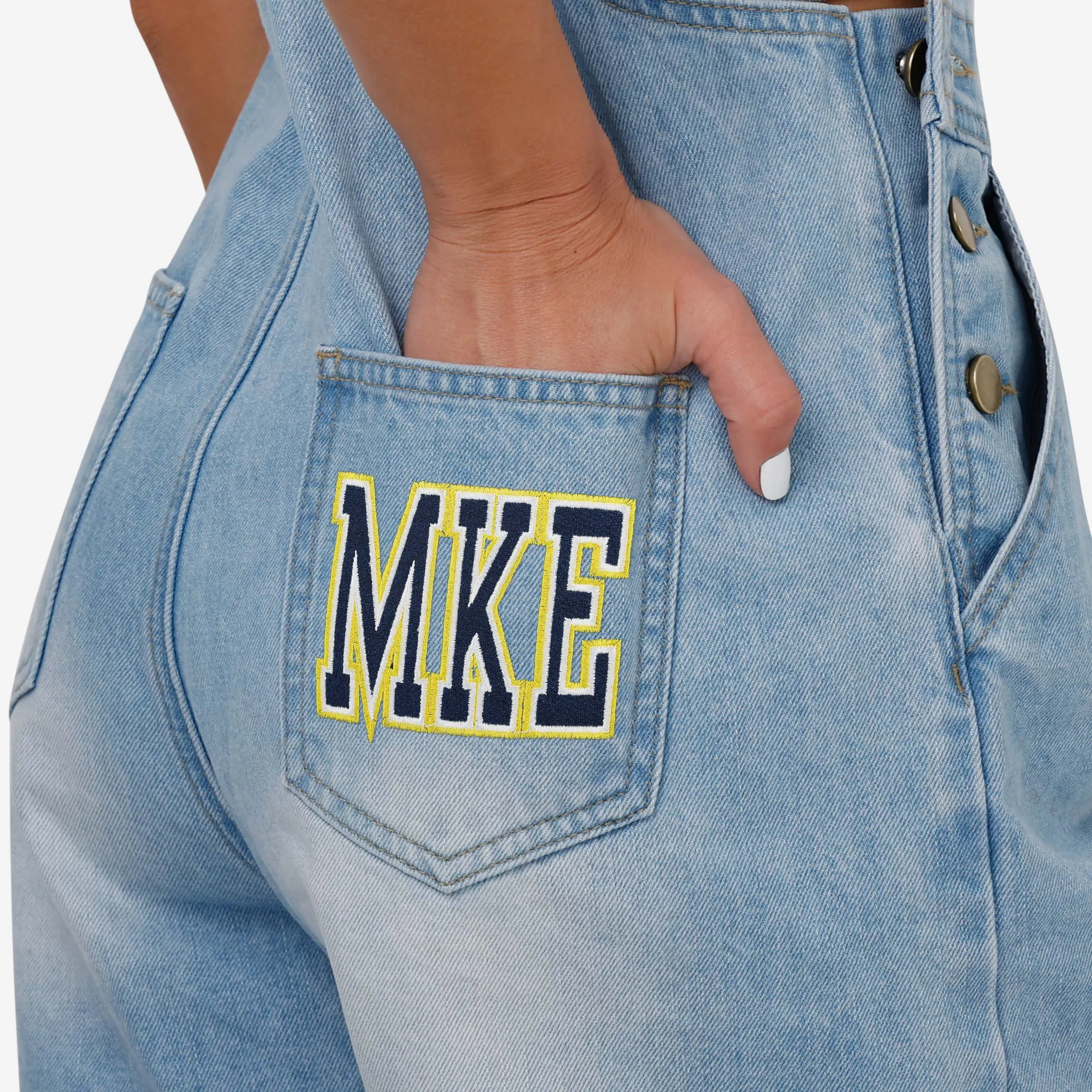 Milwaukee Brewers Womens Big Logo Denim Bib Shortalls