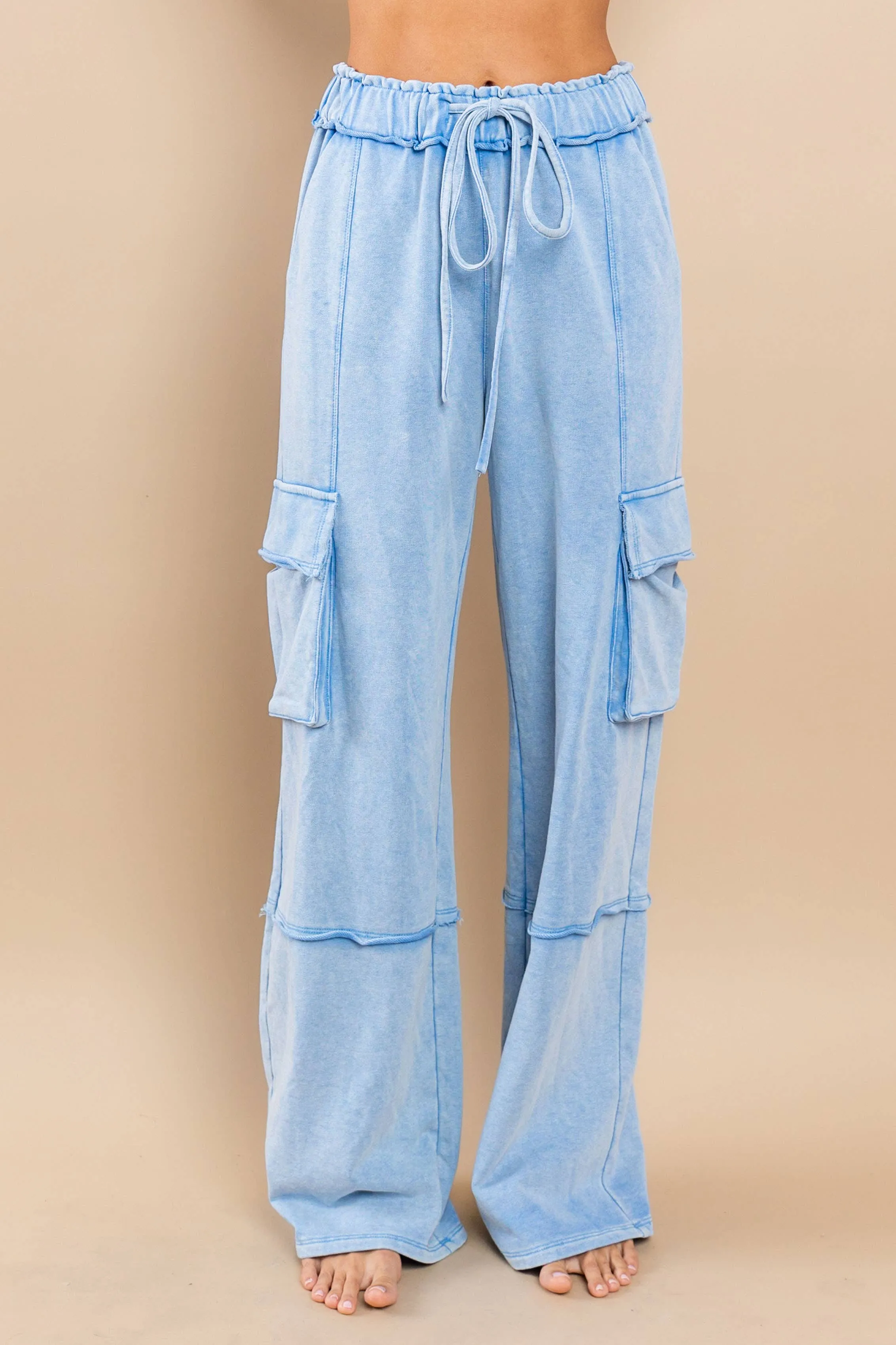 Mineral Washed French Terry Cargo Pants / BIC60890