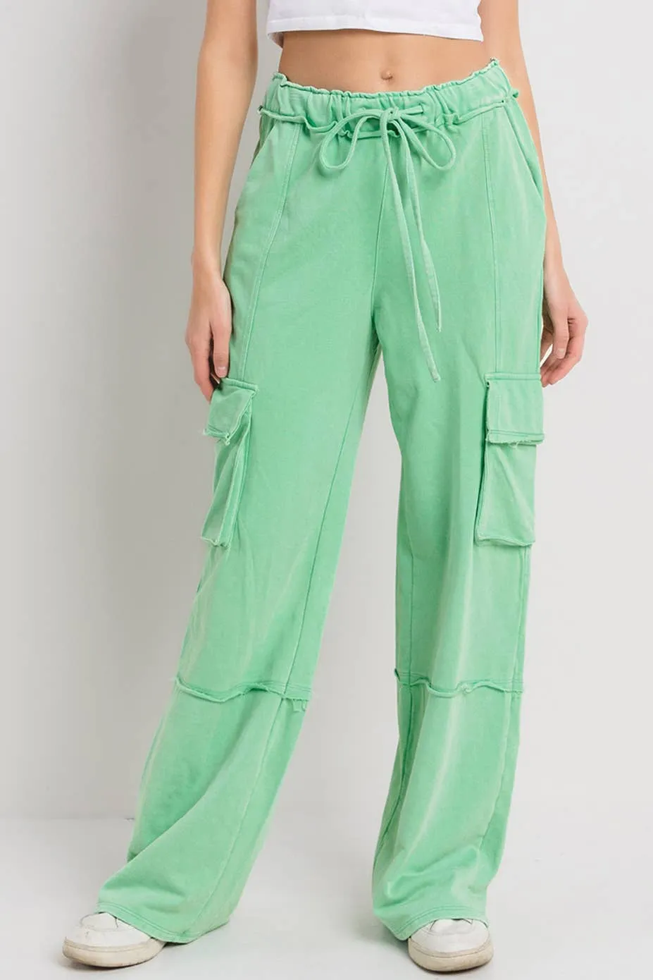 Mineral Washed French Terry Cargo Pants / BIC60890