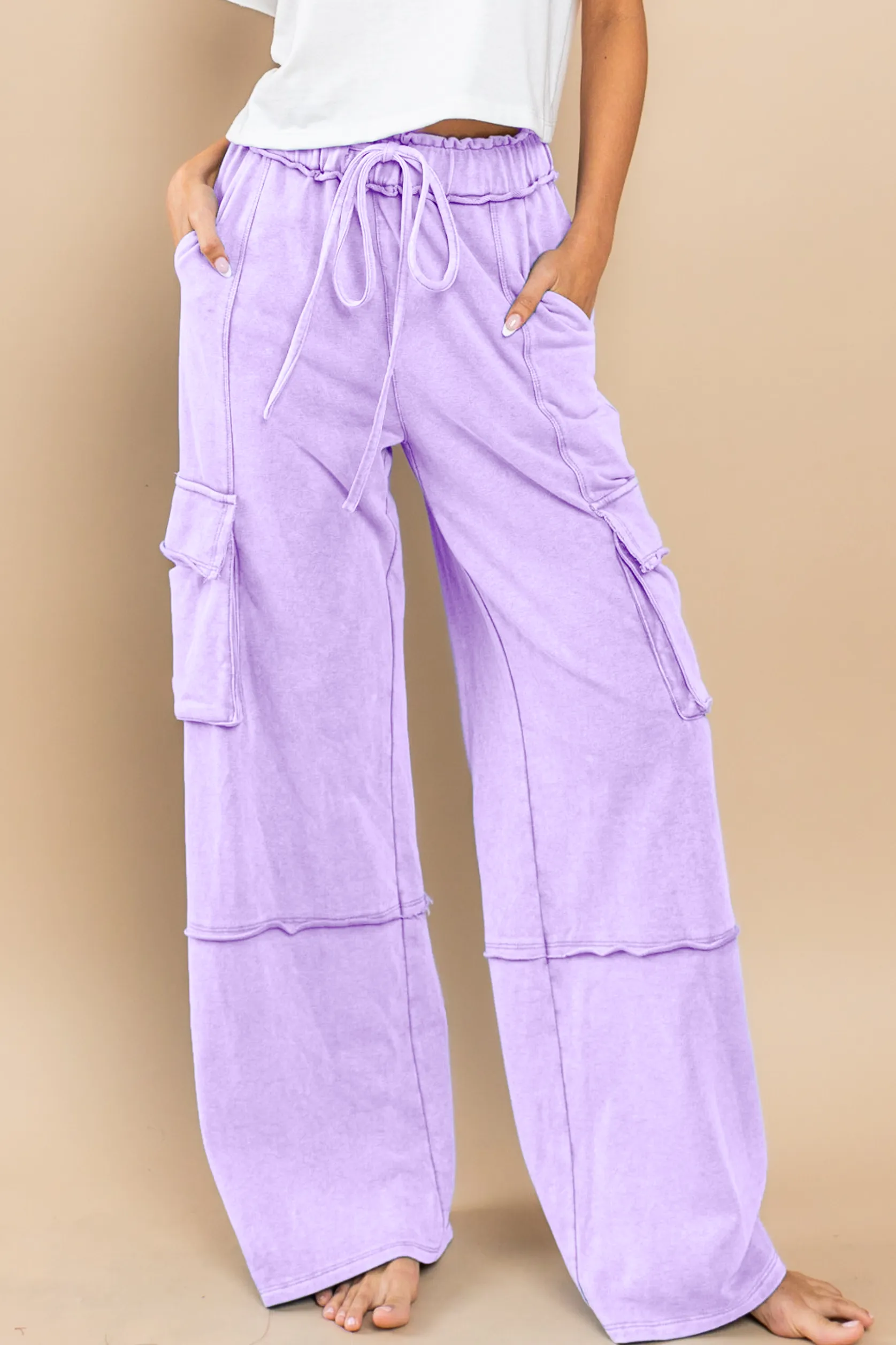 Mineral Washed French Terry Cargo Pants / BIC60890