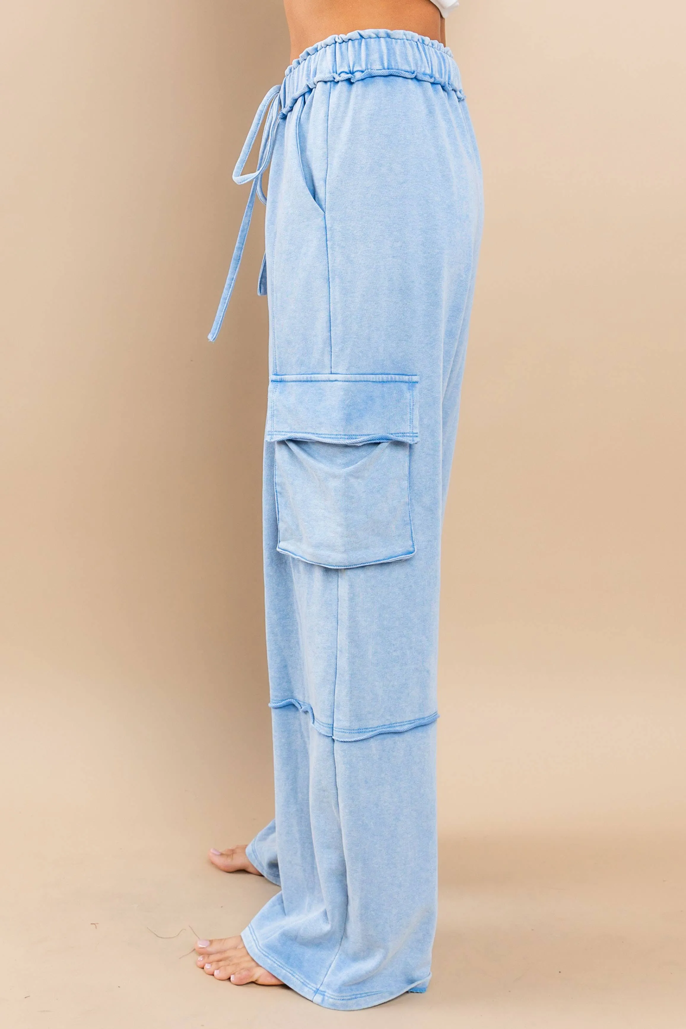 Mineral Washed French Terry Cargo Pants / BIC60890