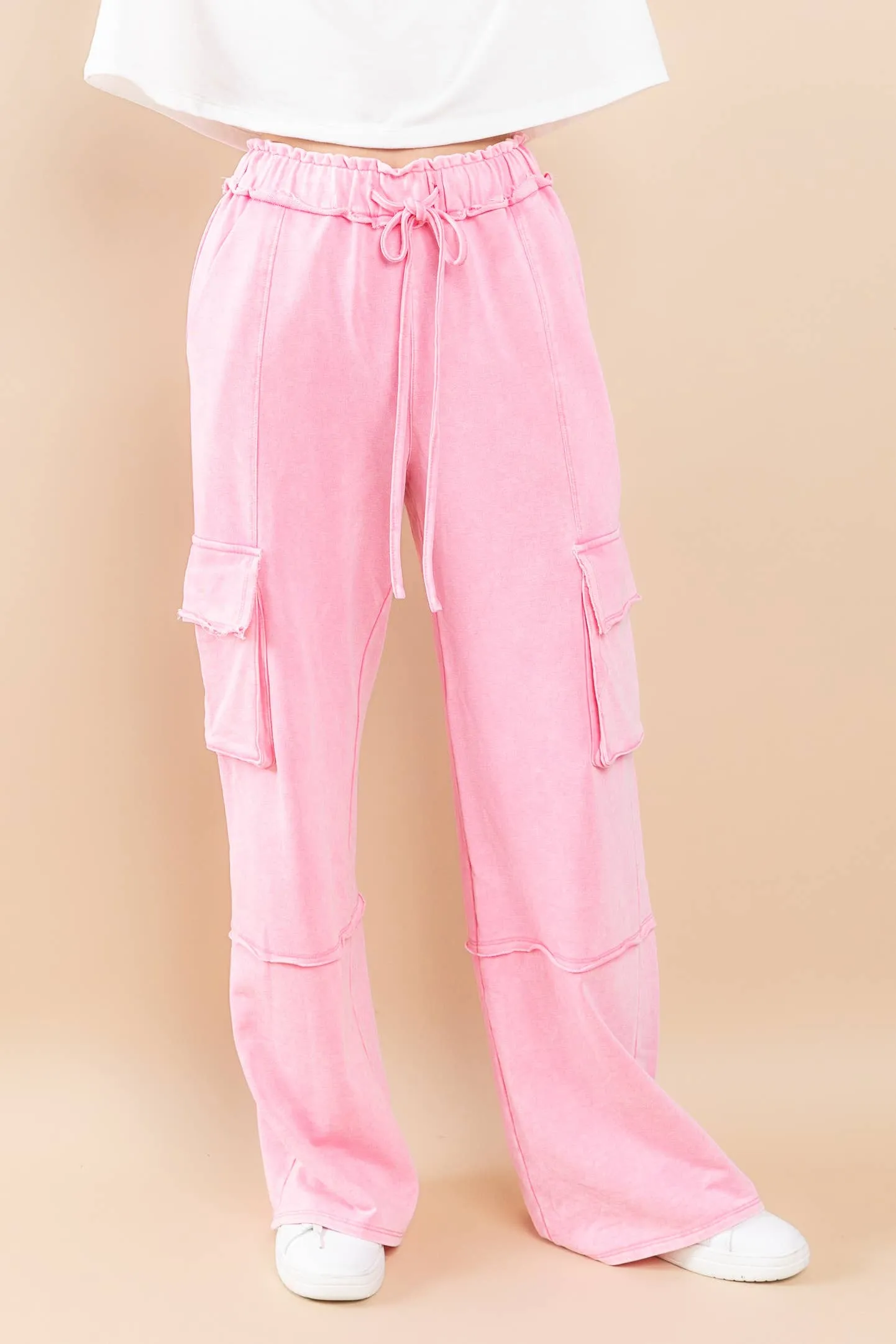 Mineral Washed French Terry Cargo Pants / BIC60890