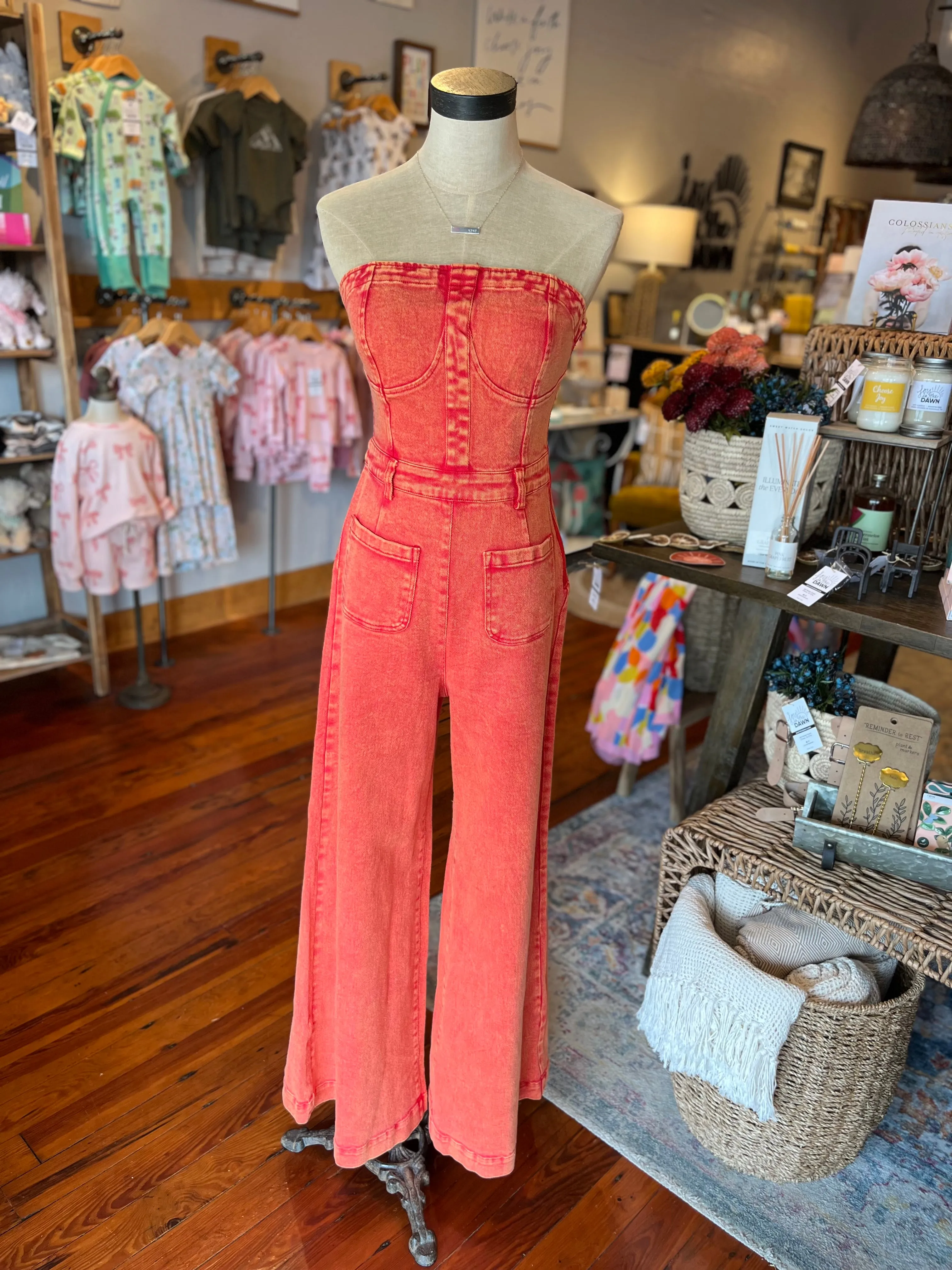Mineral Washed Wide Leg Jumpsuit -Burnt Orange