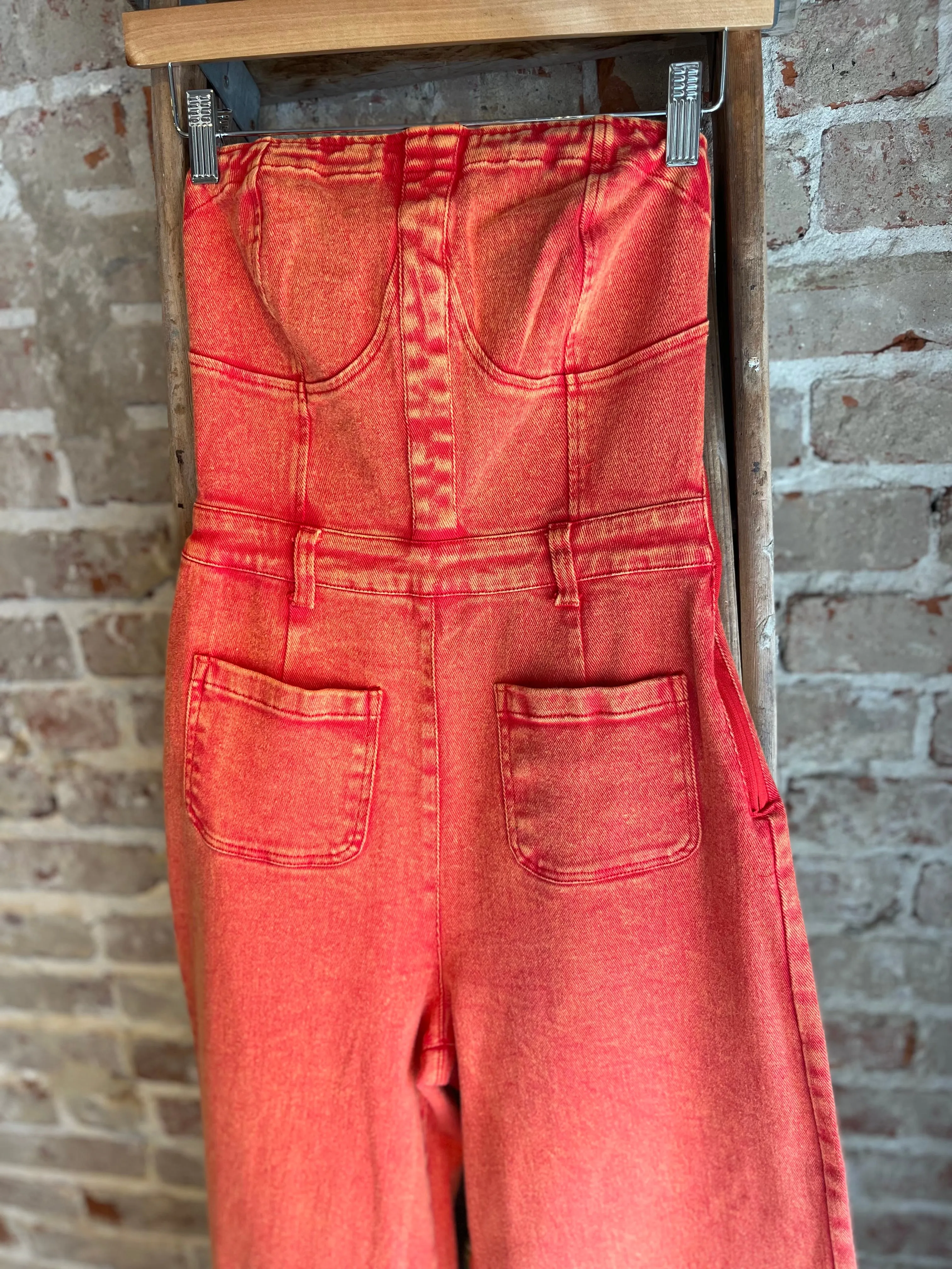 Mineral Washed Wide Leg Jumpsuit -Burnt Orange