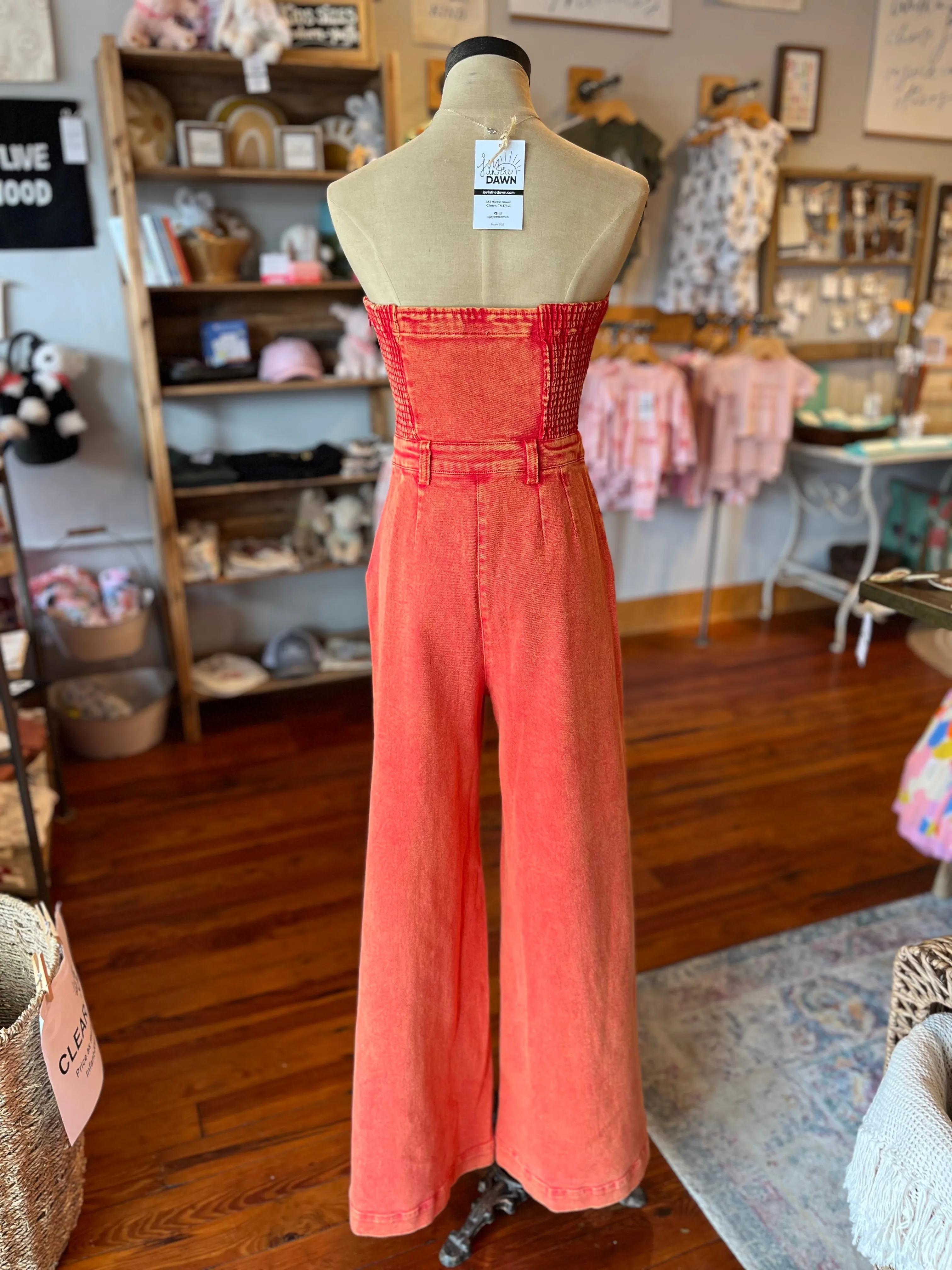 Mineral Washed Wide Leg Jumpsuit -Burnt Orange