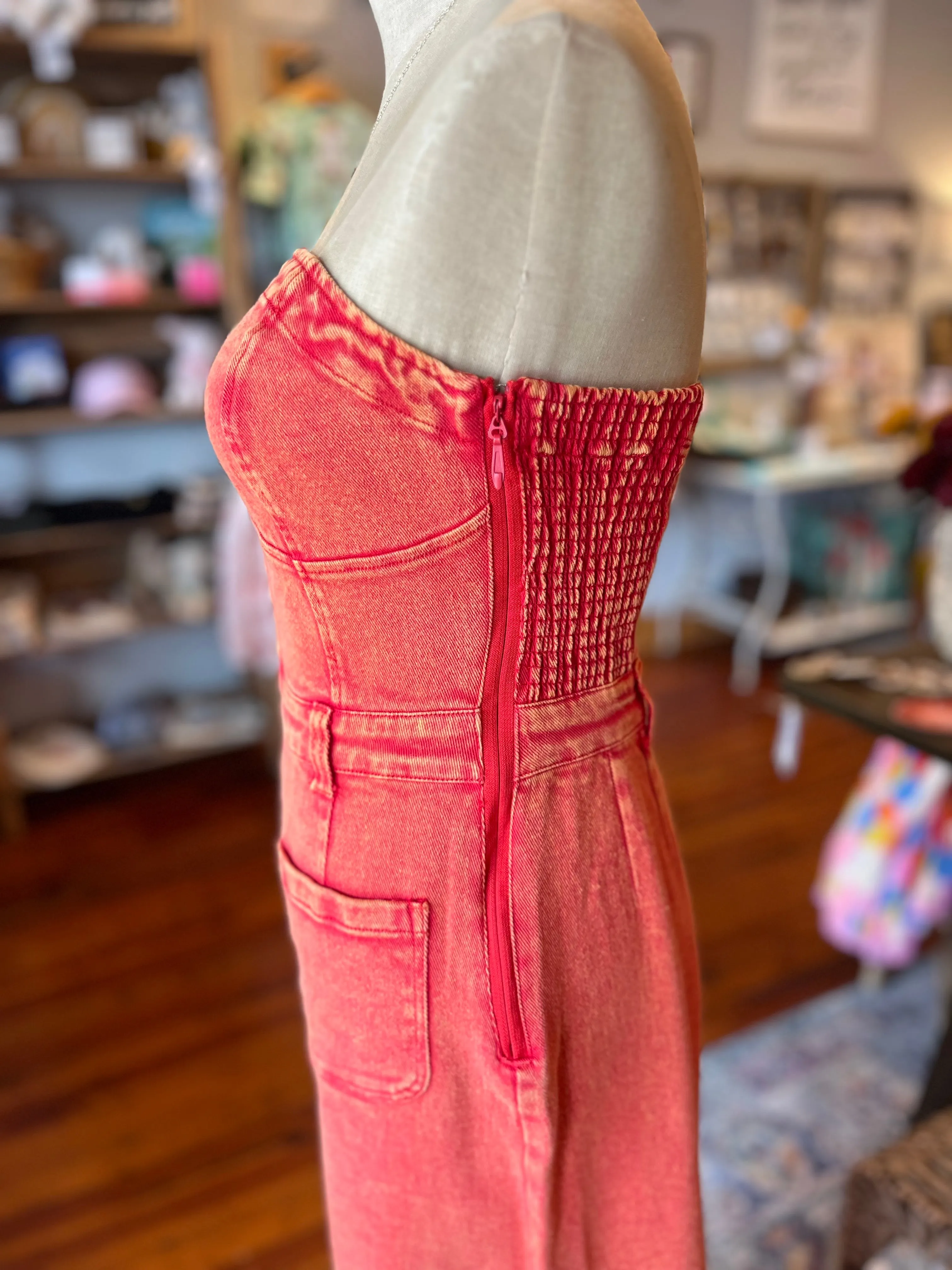 Mineral Washed Wide Leg Jumpsuit -Burnt Orange