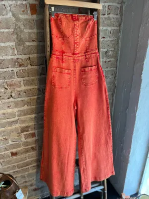 Mineral Washed Wide Leg Jumpsuit -Burnt Orange
