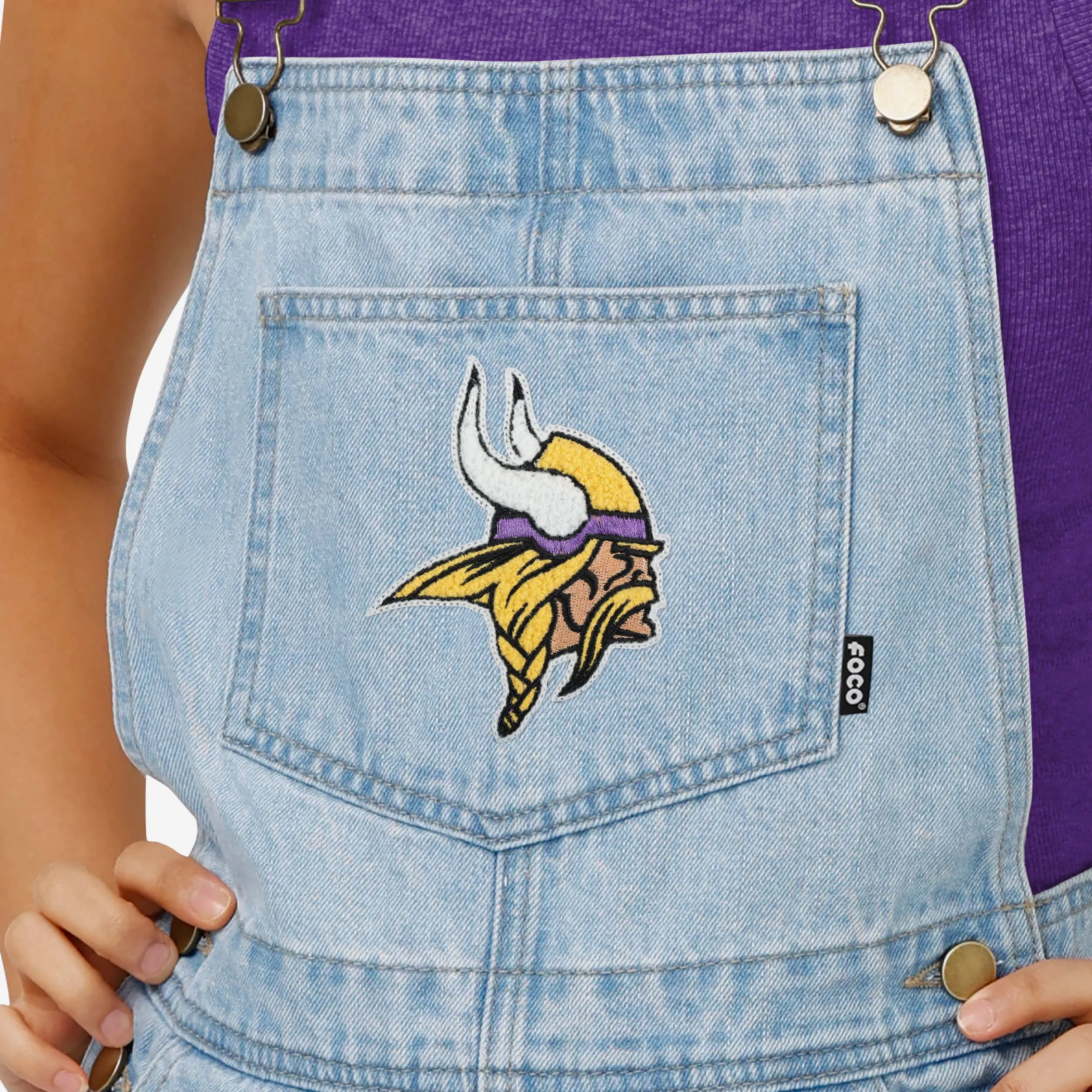Minnesota Vikings Womens Big Logo Denim Bib Shortalls