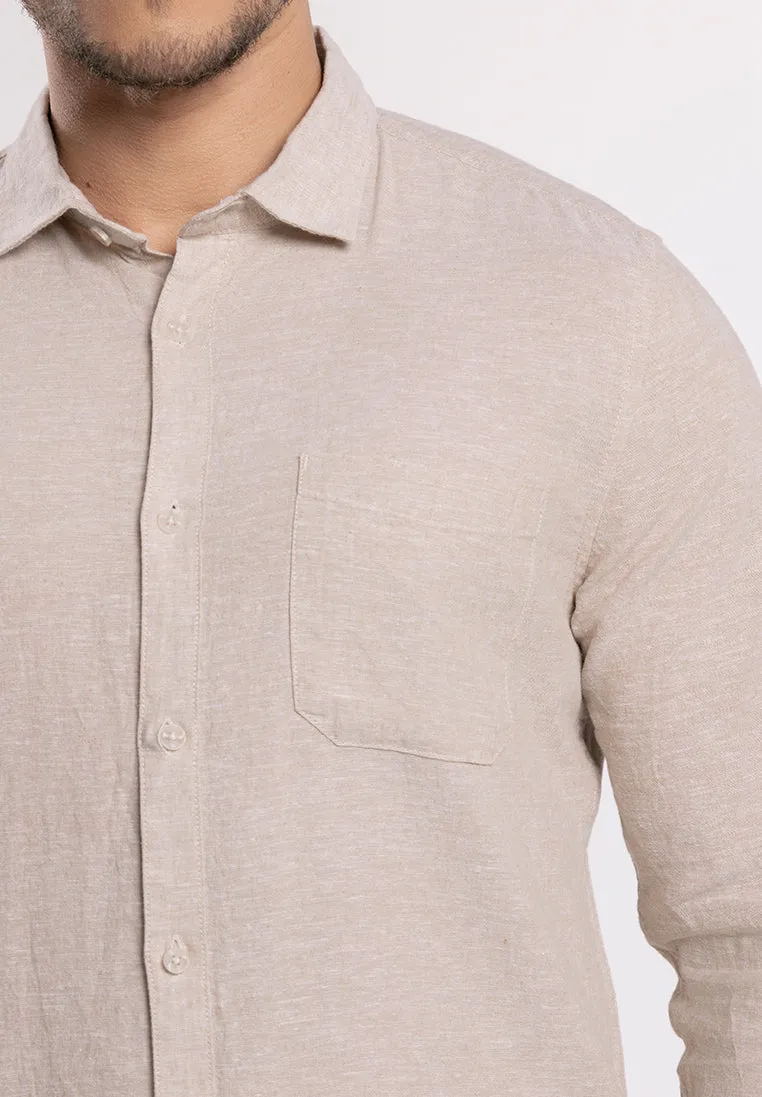 MOC - Kemeja Polos Pria Lengan Panjang Ford - Beige